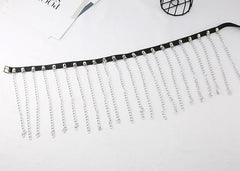 PU leather metal chain tassels belt