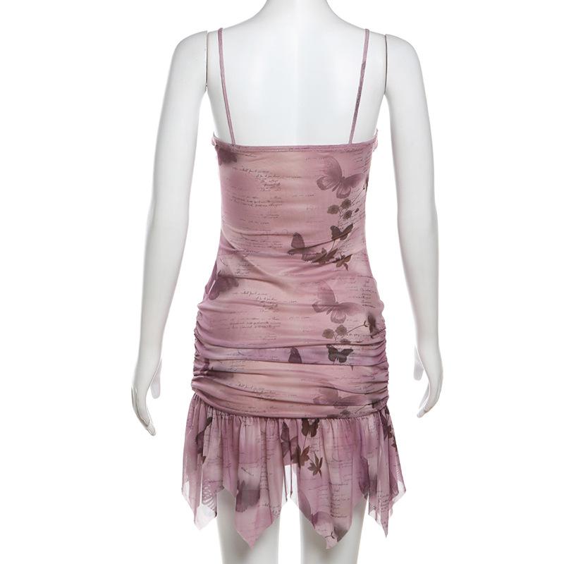 Sweetheart neck ruched buckle ruffle cami mini dress