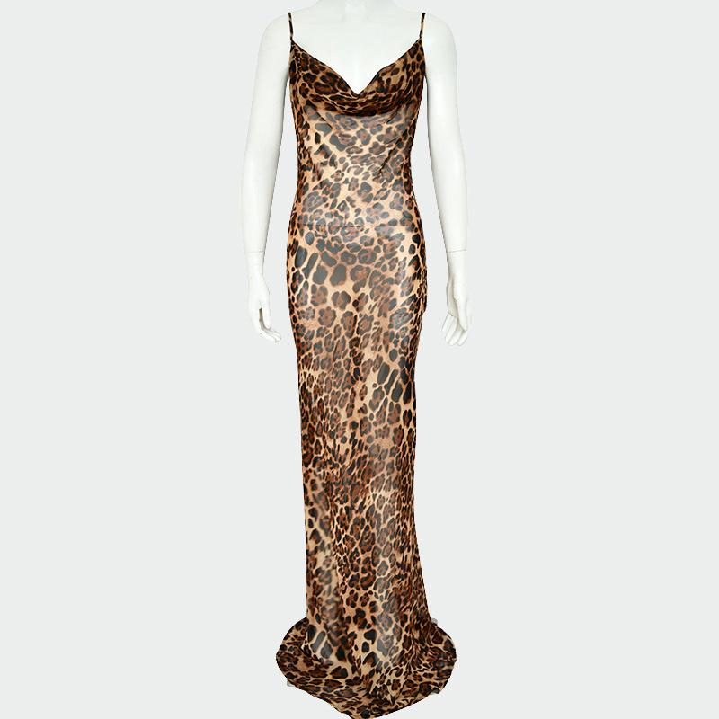 Leopard print cowl neck sheer mesh cami maxi dress  | samba dress