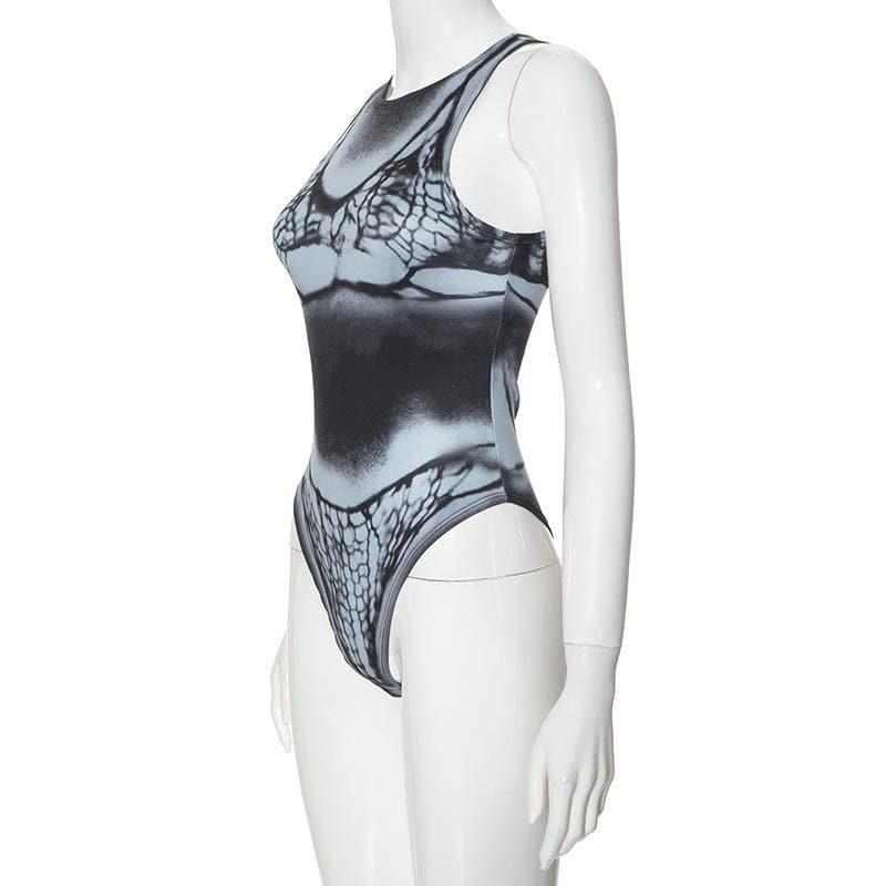Crewneck body print contrast bodysuit