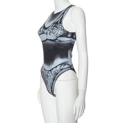 Crewneck body print contrast bodysuit