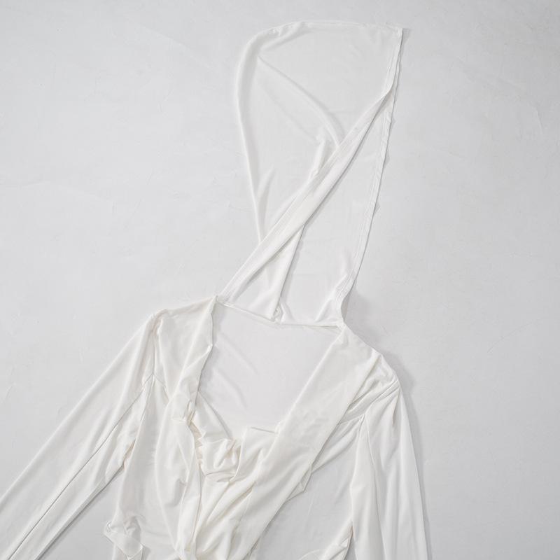 Hoodie long sleeve tassels self tie top