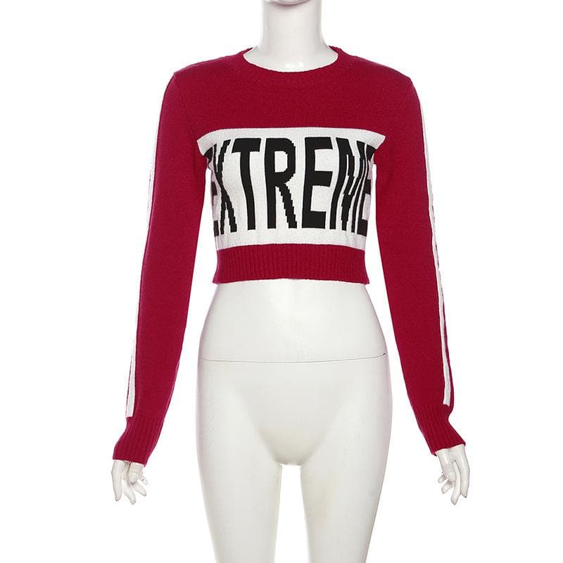 Knitted long sleeve contrast crewneck top