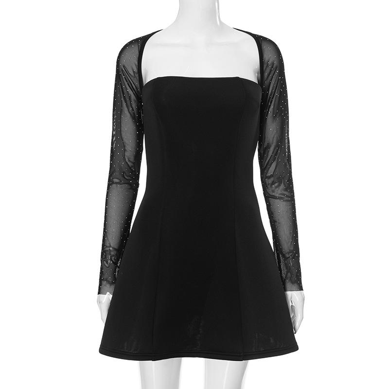 Square neck shrug pleated mini dress