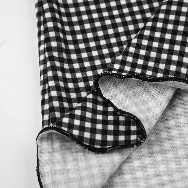 U neck plaid bowknot ruffle contrast ribbon tank top