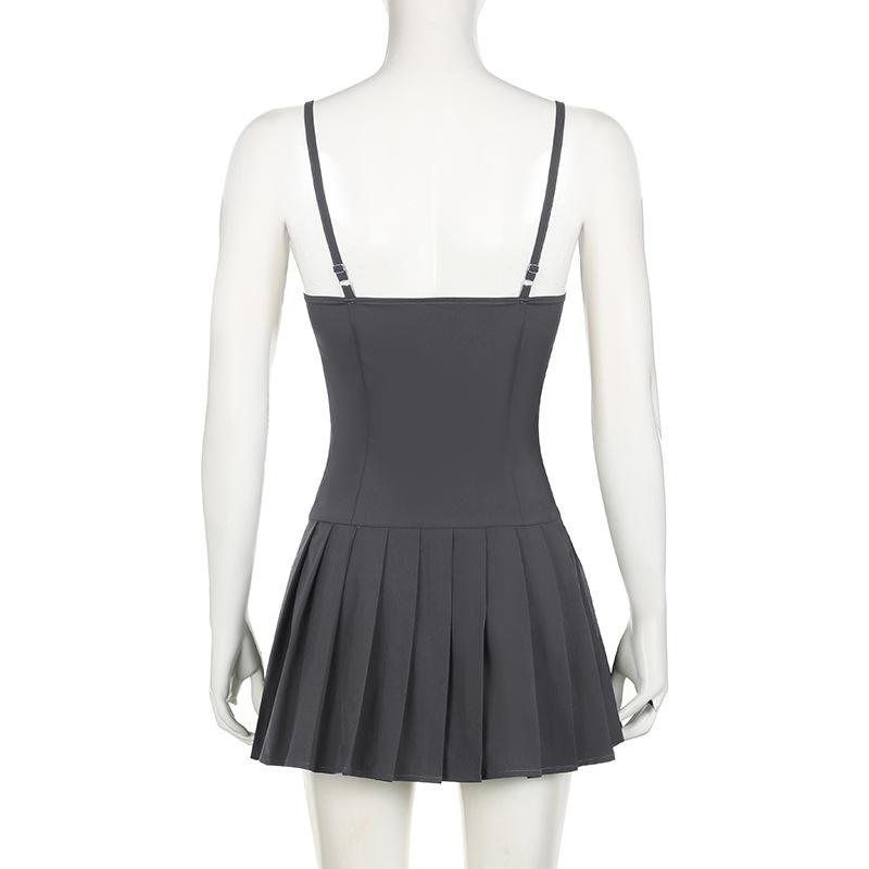Sweetheart neck ruched pleated zip-up cami mini dress