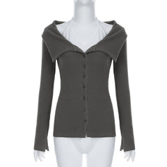 Long sleeve turnover collar halter button 2 piece top