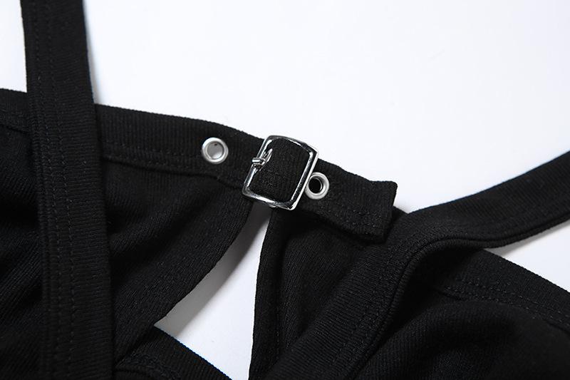 Halter hollow out buckle backless crop top