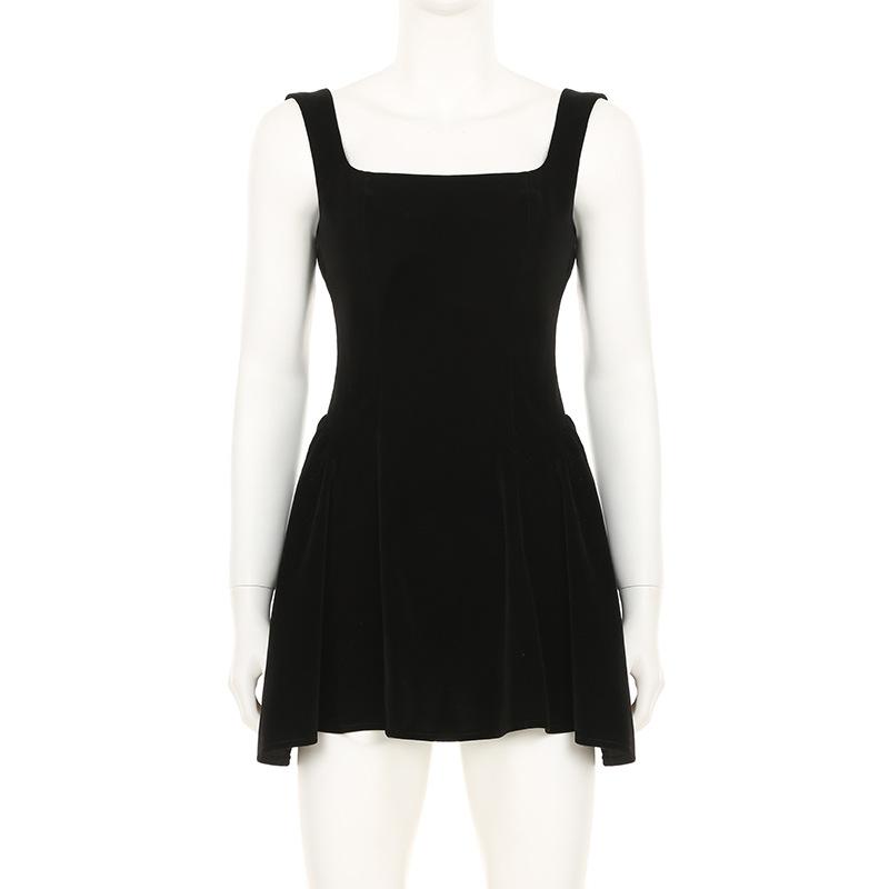 Square neck velvet zip-up cami mini dress