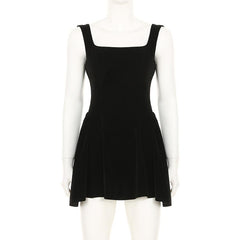 Square neck velvet zip-up cami mini dress