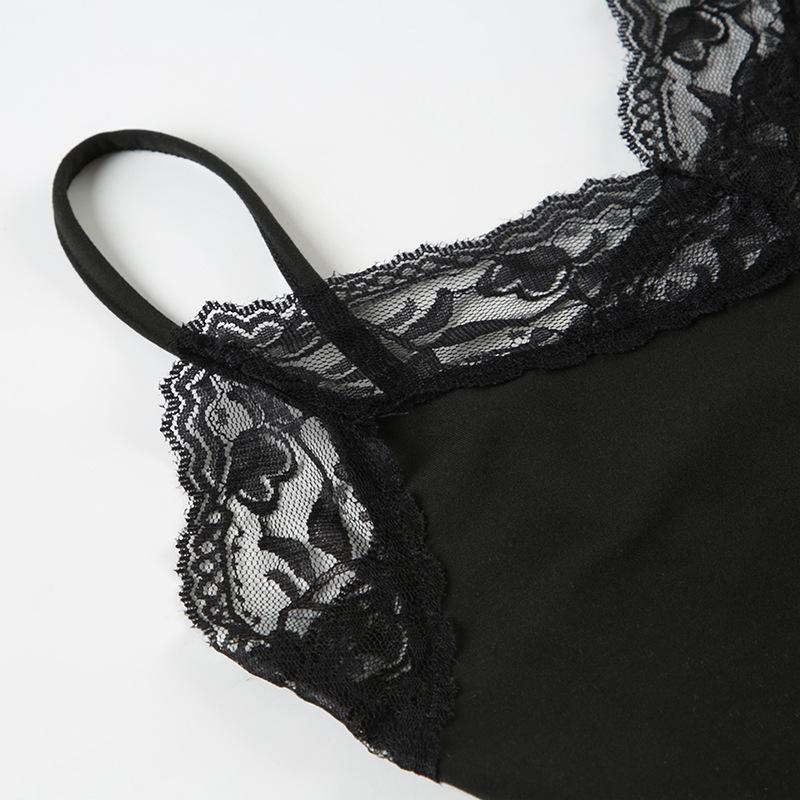 Lace hem bowknot cami bodysuit