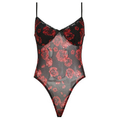 V neck rose print bowknot mesh cami top