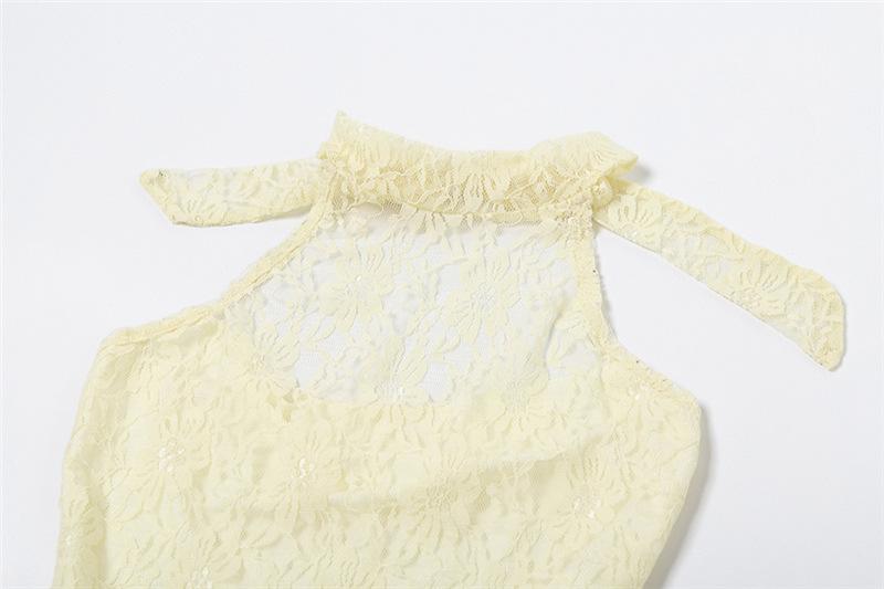Halter mesh ruffle backless top