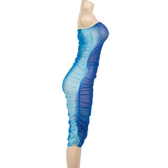 Sheer mesh see through backless contrast tube midi dress  | samba dress