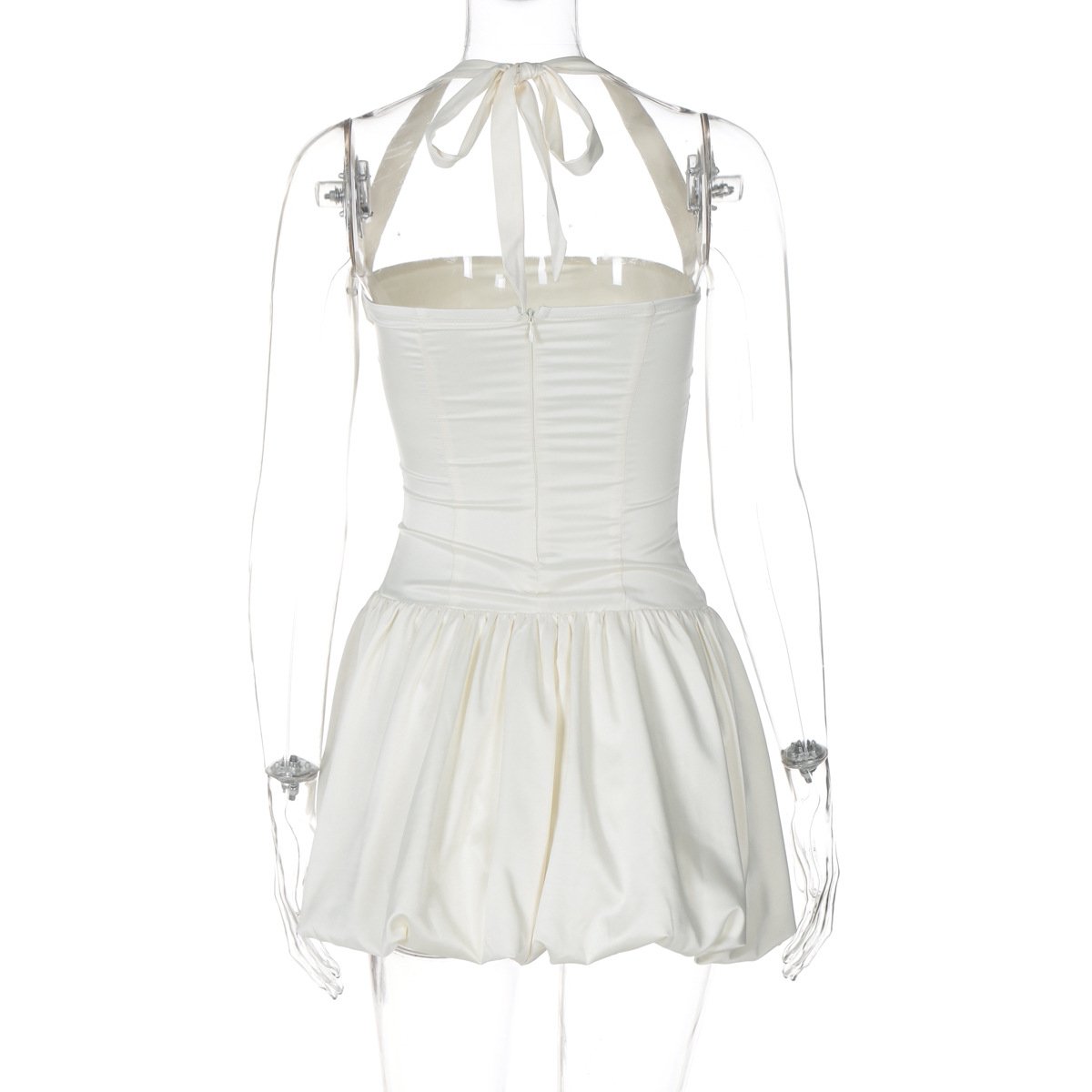 Halter ruched knotted solid mini dress