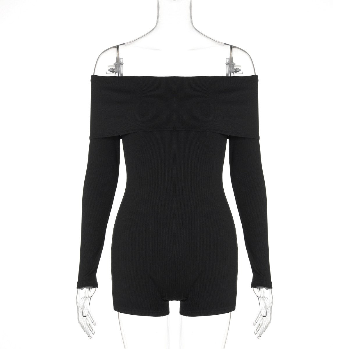 Long sleeve off shoulder ribbed romper
