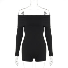 Long sleeve off shoulder ribbed romper
