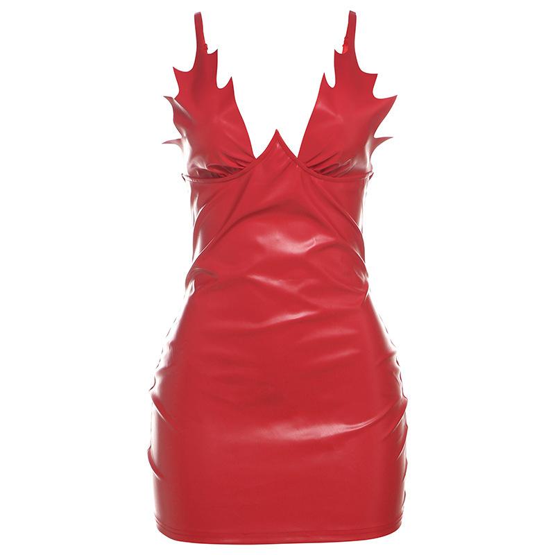 PU leather backless zip-up cami mini dress
