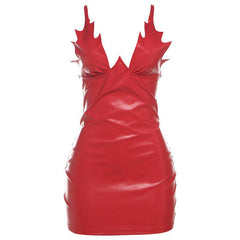 PU leather backless zip-up cami mini dress