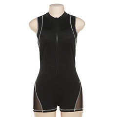 High neck stitch zip-up tank romper