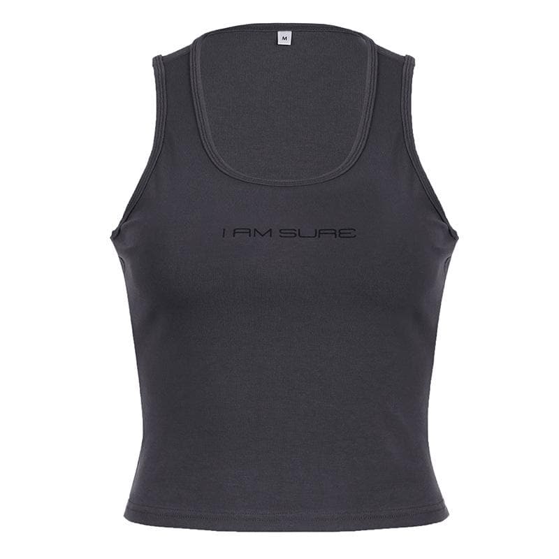 U neck letter print sleeveless tank top