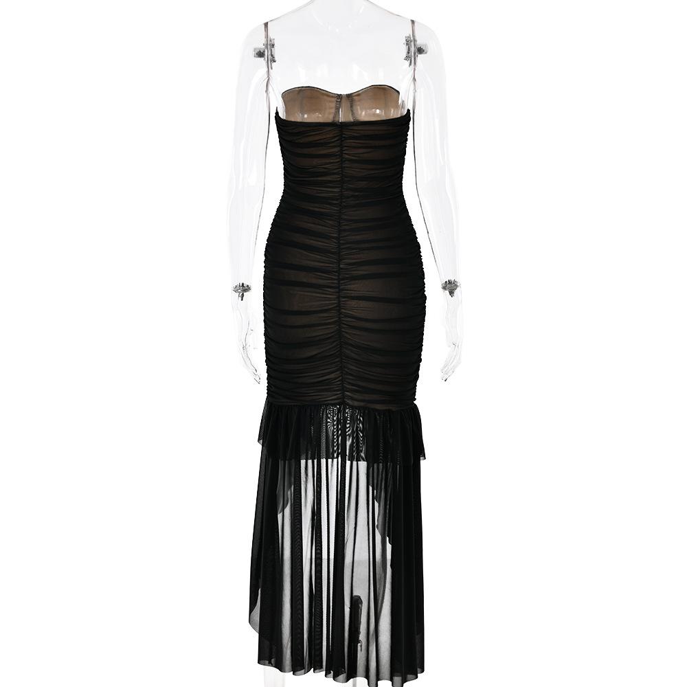 Sweetheart neck ruched ruffle tube midi dress