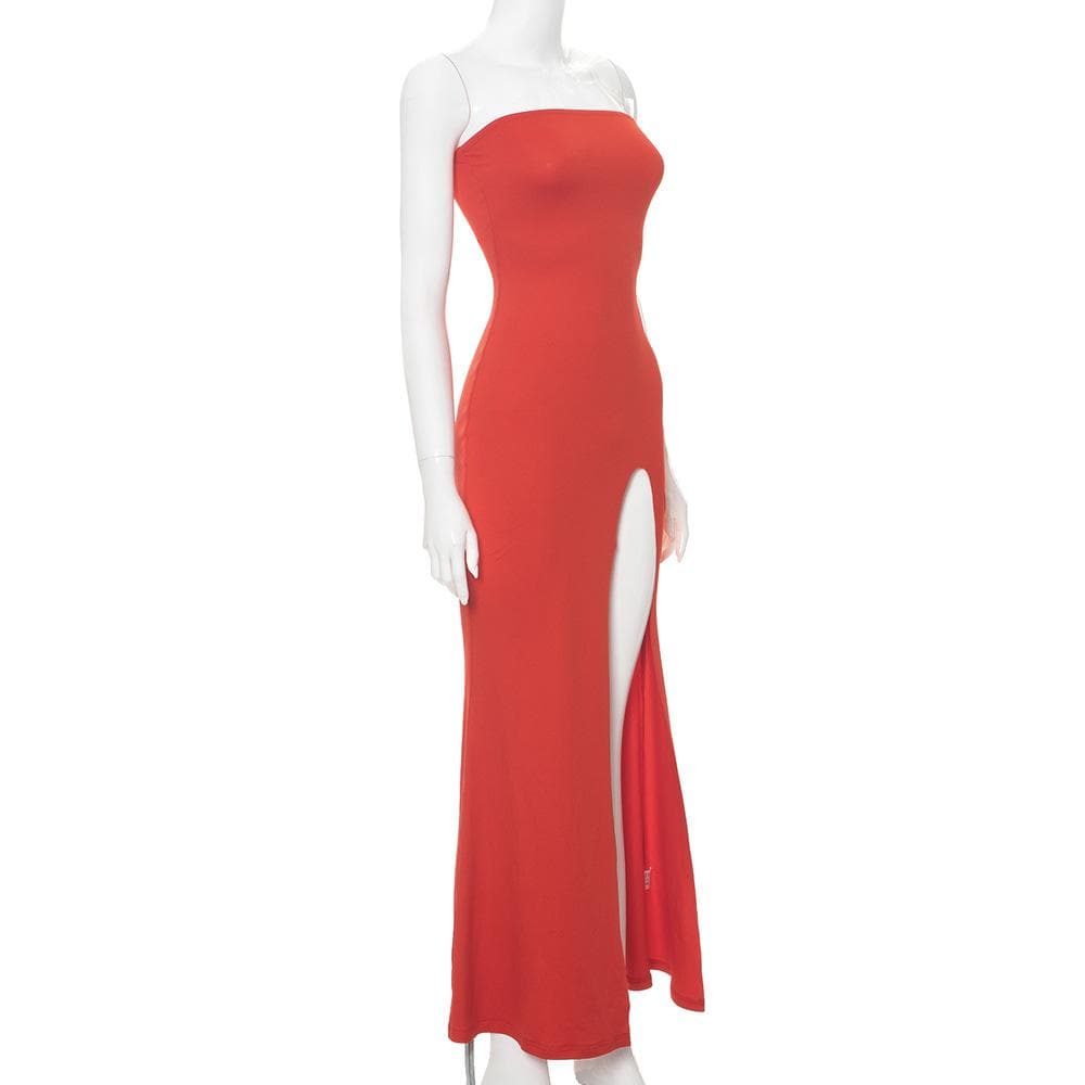 High slit solid backless tube maxi dress  | red tango dress