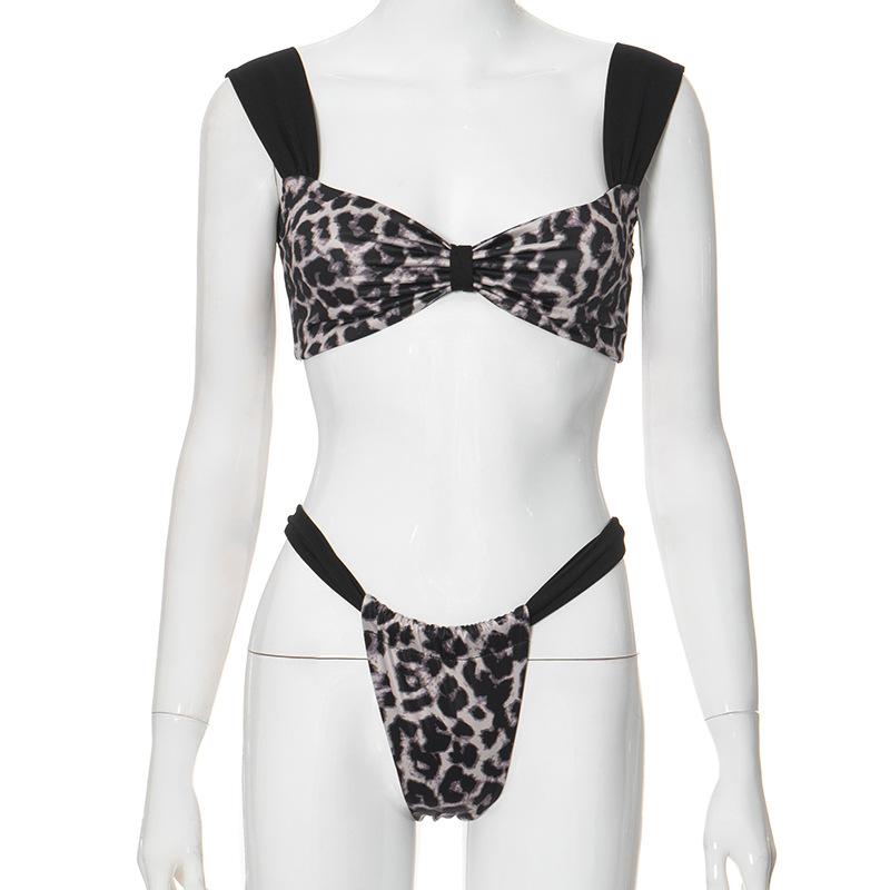Leopard print patchwork backless crop pant set