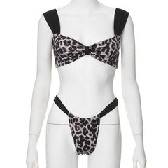 Leopard print patchwork backless crop pant set