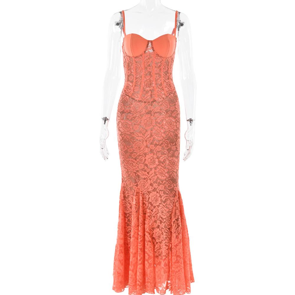 Sweetheart neck lace bustier cami maxi dress