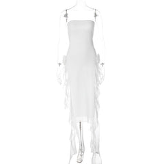 Flower applique solid backless ribbon slit tube maxi dress  | red tango dress
