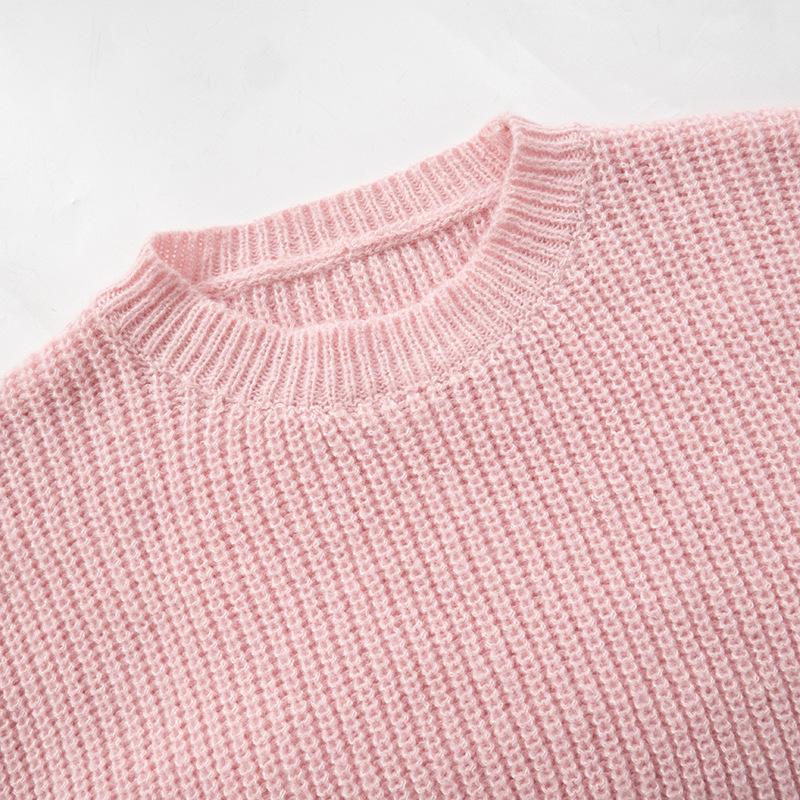 Long sleeve crewneck tassels knitted top