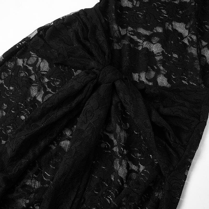 Lace ruched ruffle see through tube maxi dress
