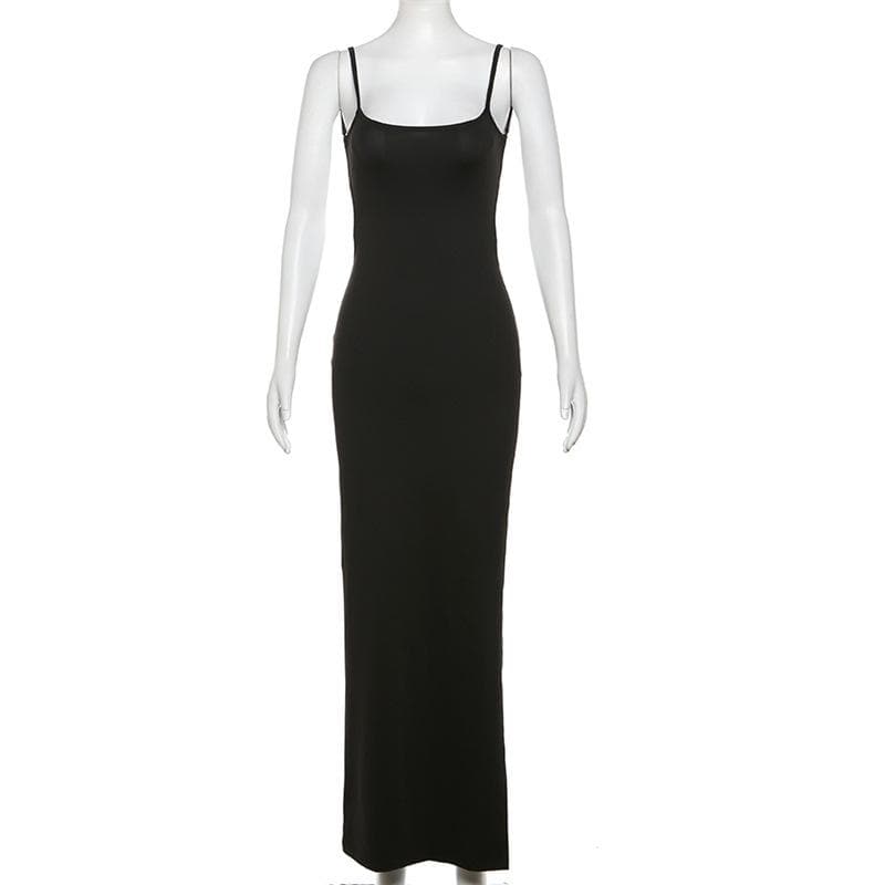 Lace up backless slit solid cami maxi dress