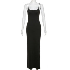 Lace up backless slit solid cami maxi dress