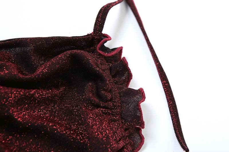 Halter ruched drawstring glitter cami top