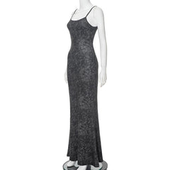 U neck print backless cami maxi dress