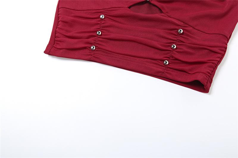 Halter ruched hollow out beaded top