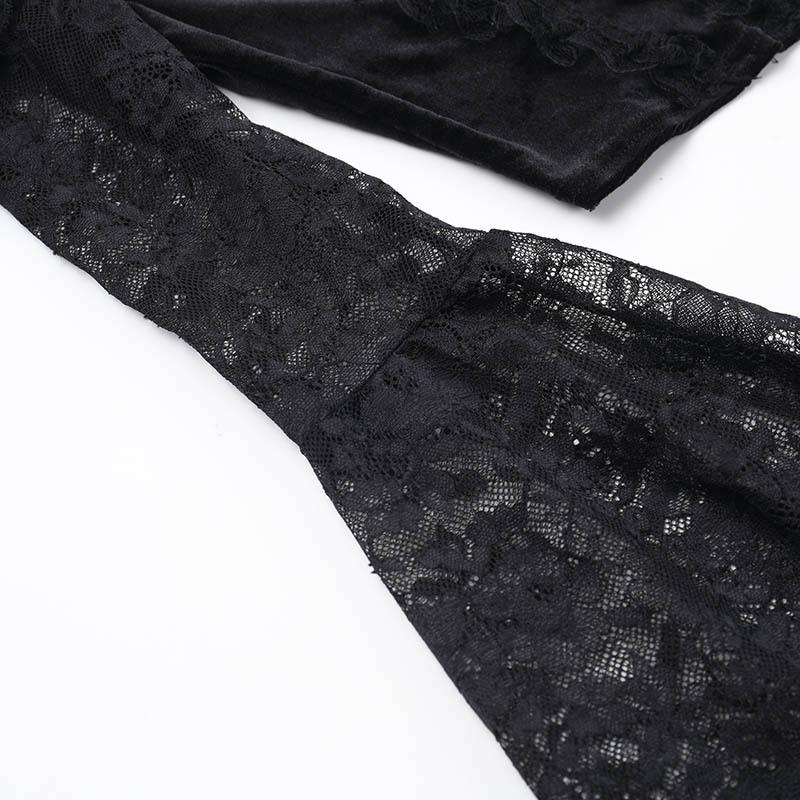 Long flared off shoulder lace cross applique top