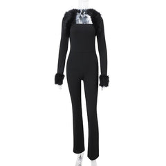 Long sleeve fluffy shrug 2 piece tube jumpsuit
