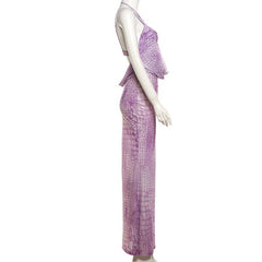 Halter hollow out print cami maxi dress