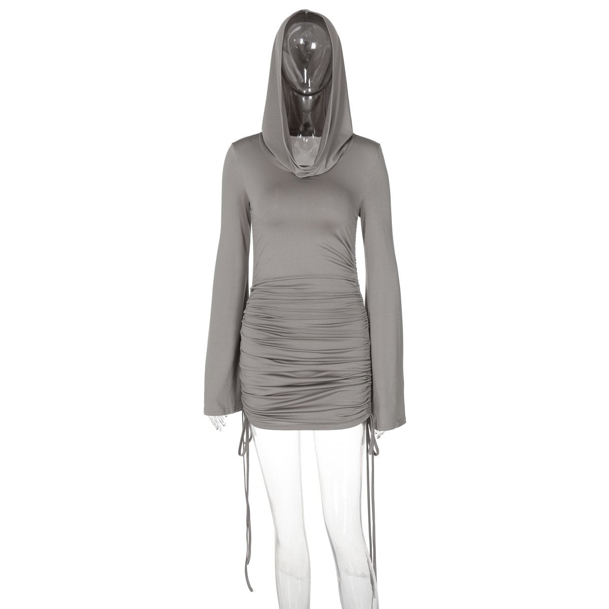 Hoodie long sleeve ruched drawstring mini dress
