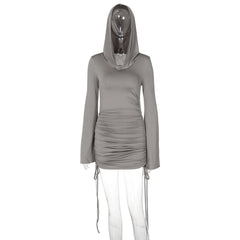 Hoodie long sleeve ruched drawstring mini dress