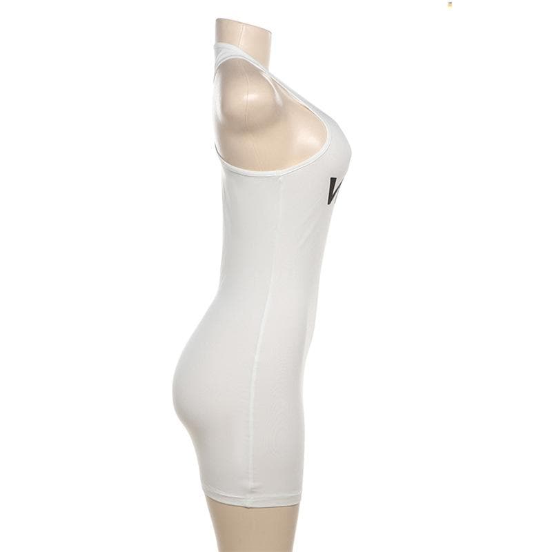 U neck “WETâ€?print sleeveless tank mini dress
