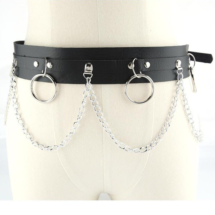 PU leather o ring metal chain belt