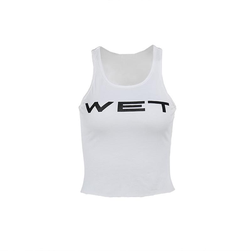 Sleeveless u neck “wetâ€?print tank top