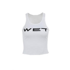 Sleeveless u neck “wetâ€?print tank top