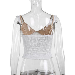 V neck ruffle textured smocked cami top