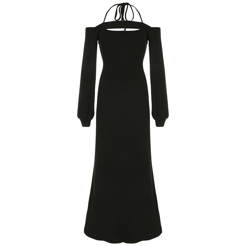 Halter long sleeve 2 piece maxi dress