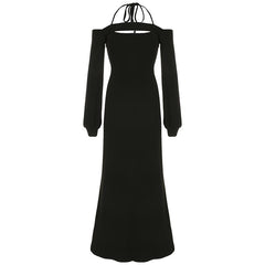 Halter long sleeve 2 piece maxi dress